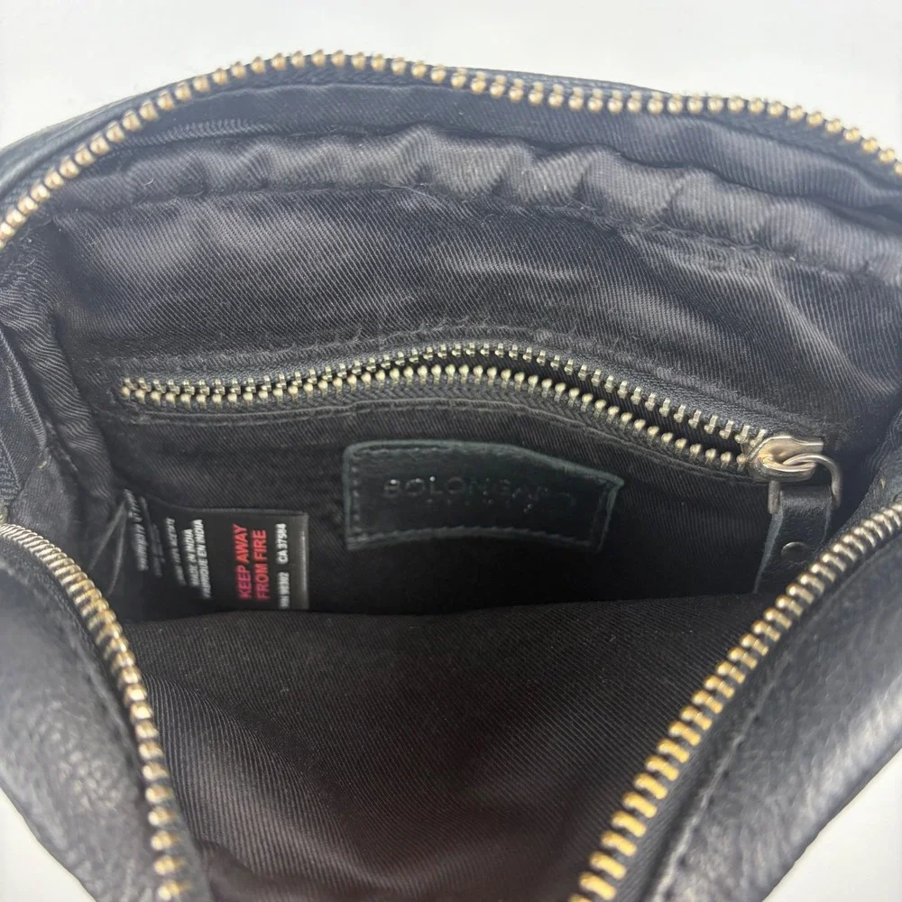 Bolongaro Trevor Mens Black Pebbled Leather Crossbody Messenger Bag Small